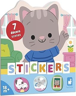 Janod Cuaderno de Pegatinas Desde 18 Meses - Tema La Casa - 12 Páginas para Decorar - 8 Páginas de Pegatinas - Ocio Creati...