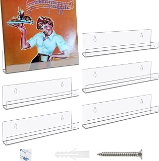 CYEER 6 Pack Acrylic Vinyl Wall Mount, 7 Inch Clear Acrylic Shelf Display Shelves, Vinyl Record Shelf Wall Mount for Bedroom Kitchen Office Home for Display Music Collection CDs DVDs Lipstick Perfume
