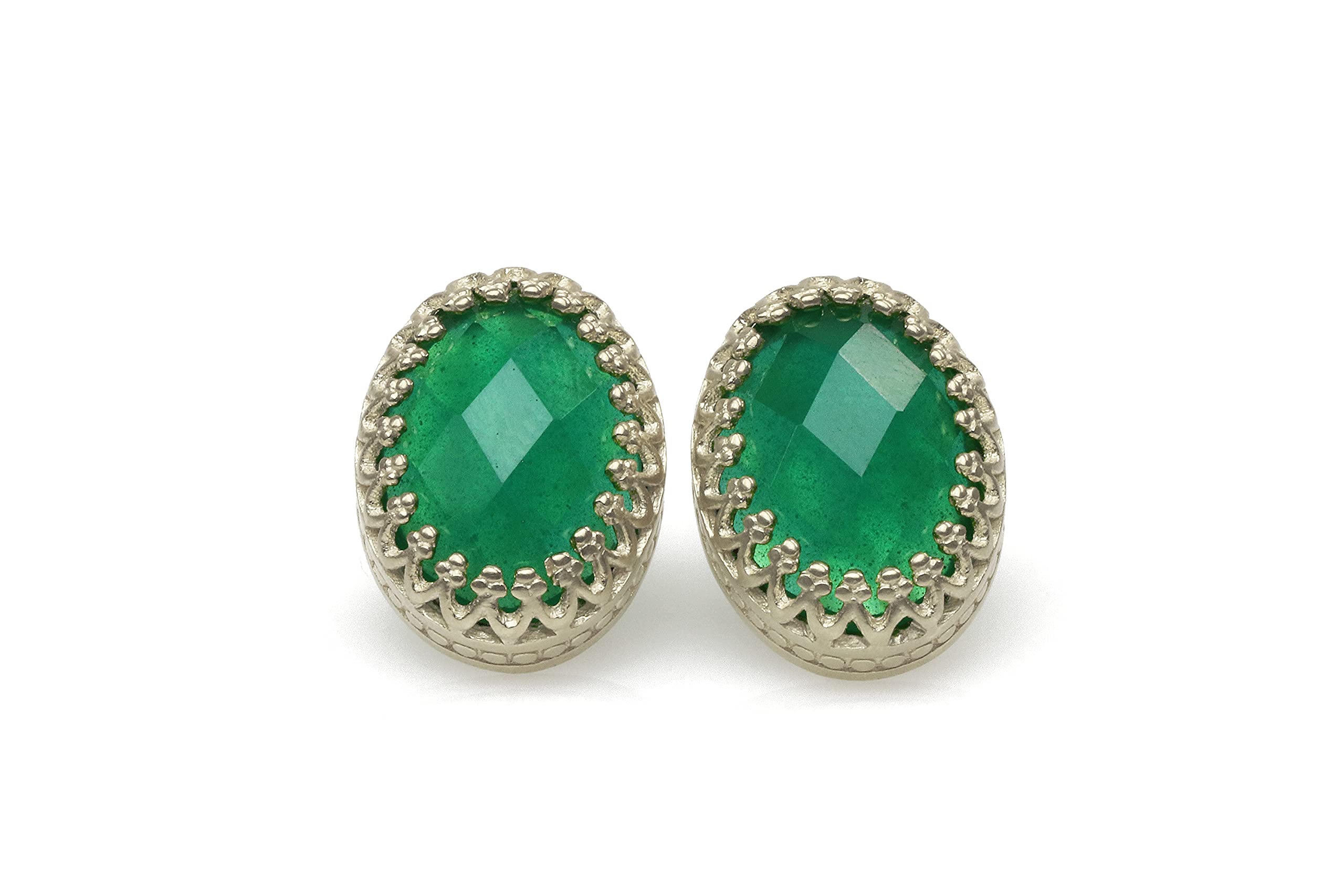 Orecchini Ovali per Donne - Sfaccettato Onice Verde Orecchini Oro - 14k Orecchini per Ragazze e Donne - Gioielli Artigianali con Scatola Regalo
