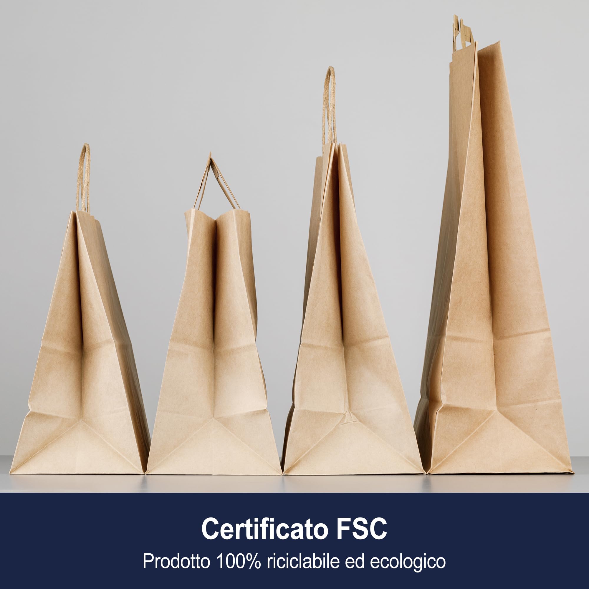 MAMAPAS 40 Sacchetti di carta manico riccio, sacchetto kraft, sacchetti di carta con manici, sacchetti regalo, sacchetti di nozze, sacchetti bianchi (32+12x42 kraft)