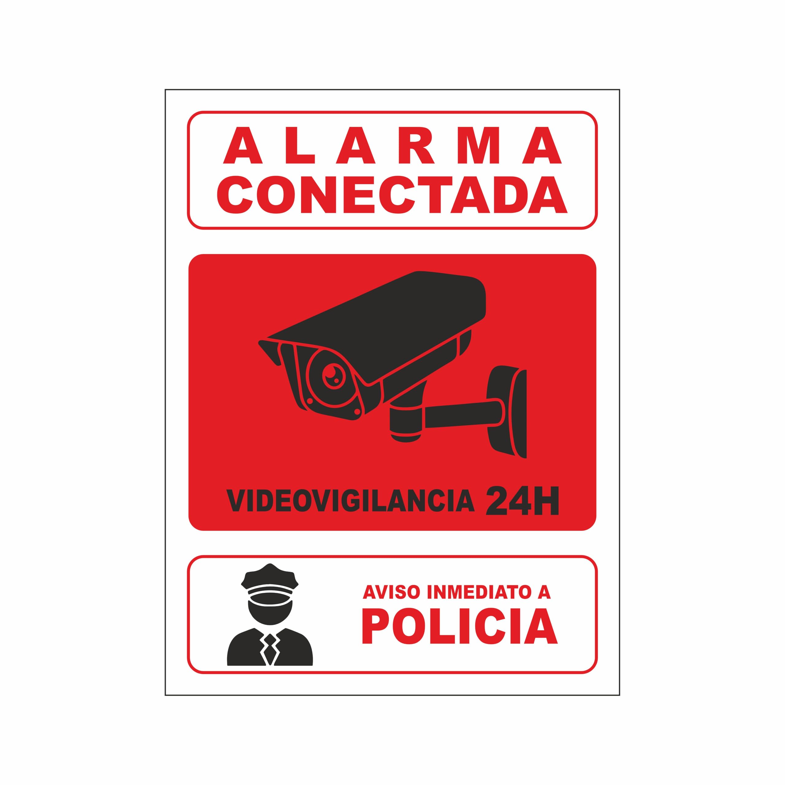 Cartel Videovigilancia Alarma Conectada - Placa Alarma - Aviso a la Policía - Medidas 20x15 cm – Aluminio Rígido 3mm - Tintas y Material Resistentes - Para Interior como Exterior - Zona Videovigilada