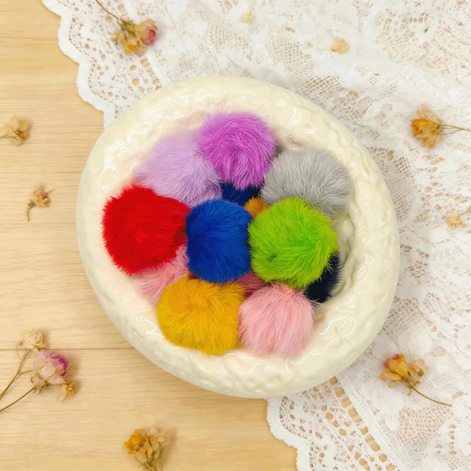 30PCS Faux Fur Pom Poms, Mixed Color Fluffy Fur Pom Poms with Loop, 1.57inch Knitting Accessories for DIY Crafts, Hats, Shoes, Scarves, Gloves, Bags, Keychains & Jewelry Making Supplies