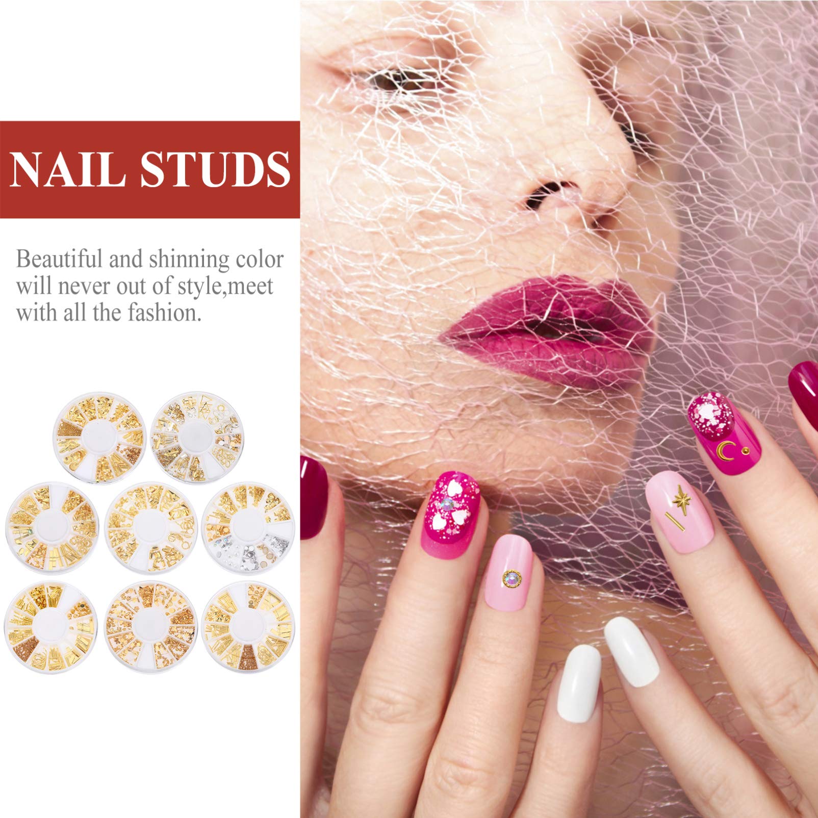 KALLORY 2sets Alloy Plastic Nail Art Studs Safe Fadeless Elegance Nail Decorations for Women Diy Accessories 8boxes*2