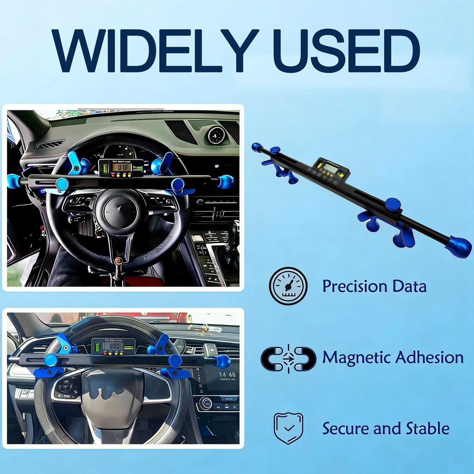 Strumento di Allineamento del Livello del Volante Digitale, Allineatore Regolabile 19-35 cm, Ausilio Elettronico ±90°, 4 modalità di Misurazione per Officina Meccanica
