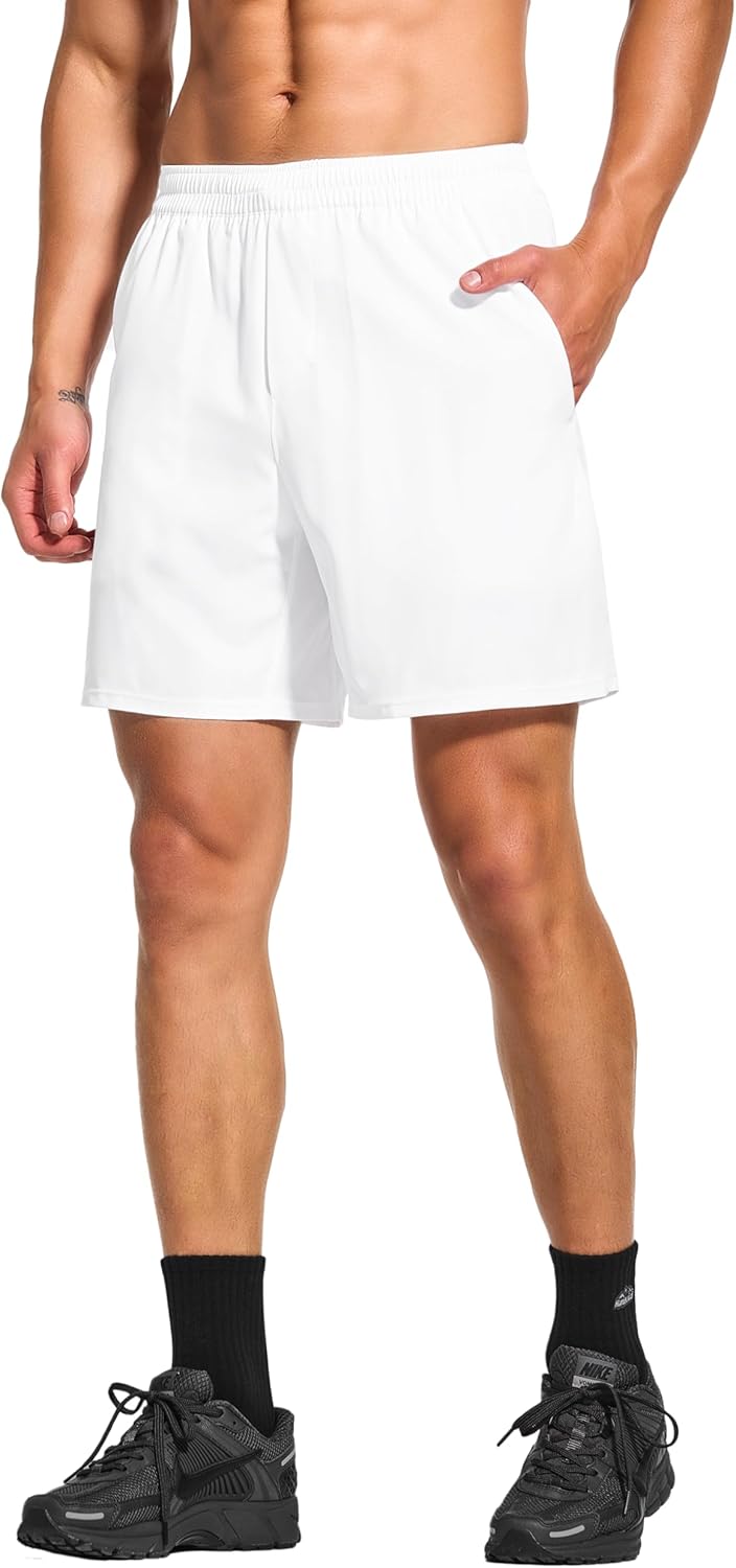 DEMOZU Men's 7" Lined Tennis & Workout Shorts - Quick Dry Athletic Gym Running Training Shorts with Pockets