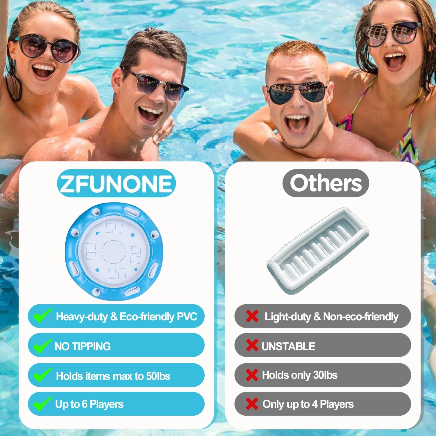 フローティングゲームカードテーブルトレイ プール、ビーチパーティー、家族の集まりに