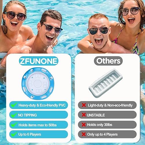 Miniatura 6 de Mesa flotante para piscina con tarjeta impermeable y 6 portavasos, mesa de juego inflable de 40 pulgadas para adultos, mesa de piscina flotante para