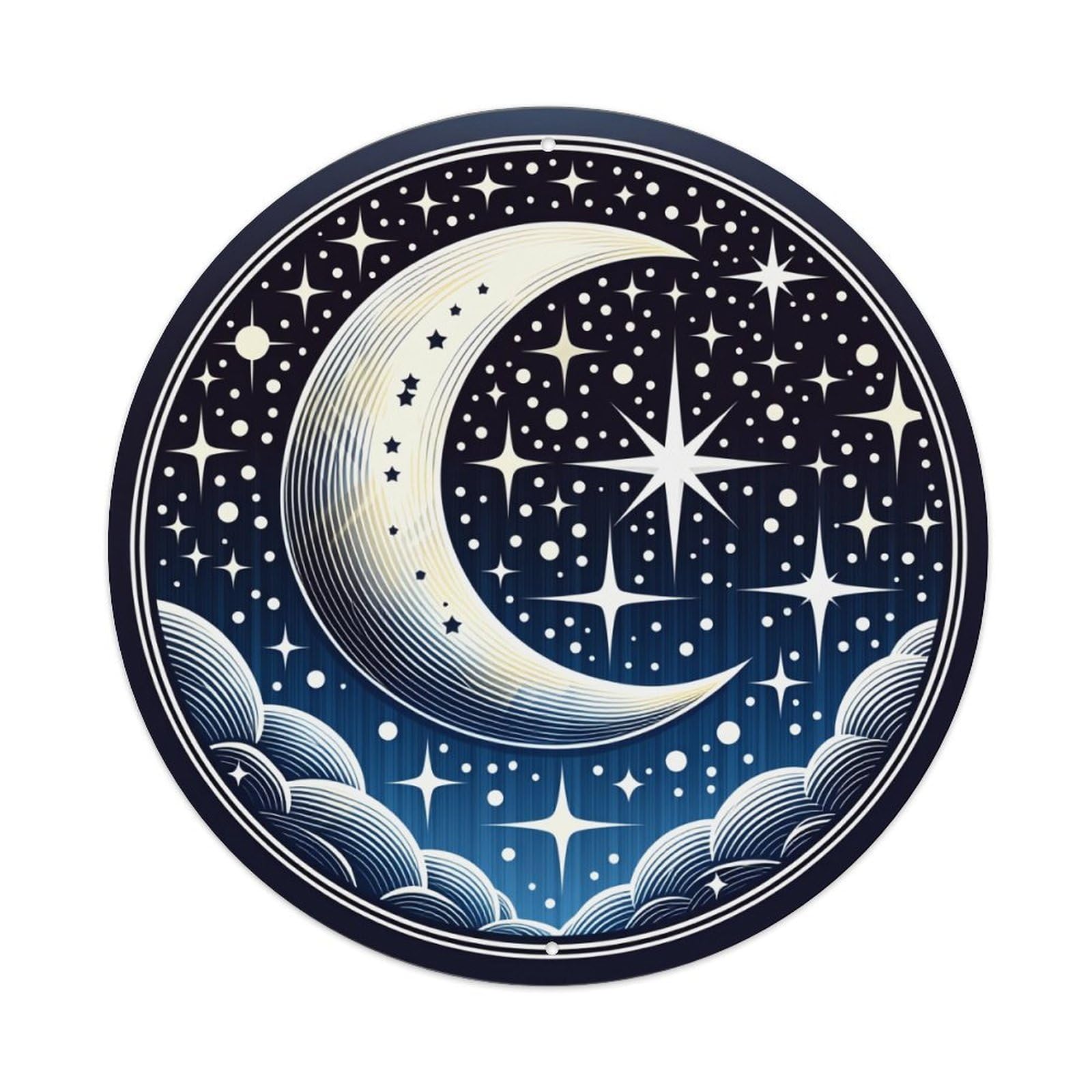 Moon Stars Clouds Night Sky Round Tin Sign Vintage Metal Poster, Home Bar Garage Man Cave Cafe Indoor & Outdoor Wall Decoration 8x8Inches
