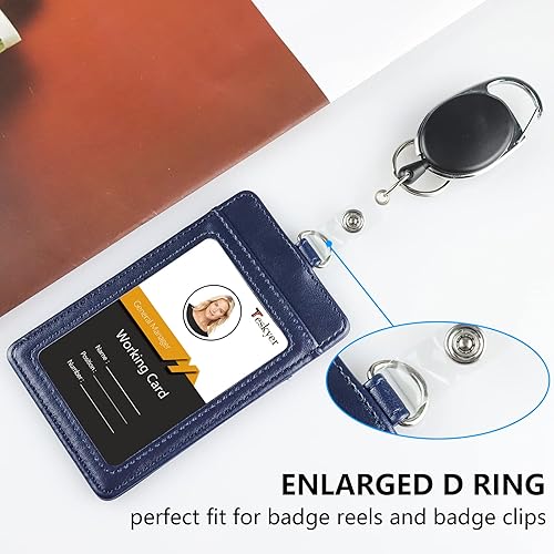 Miniatura 55 de Teskyer - Soporte para tarjetas de identificación con cordón, soporte de cuero para tarjetas de identificación, portatarjetas con cordón, vertical