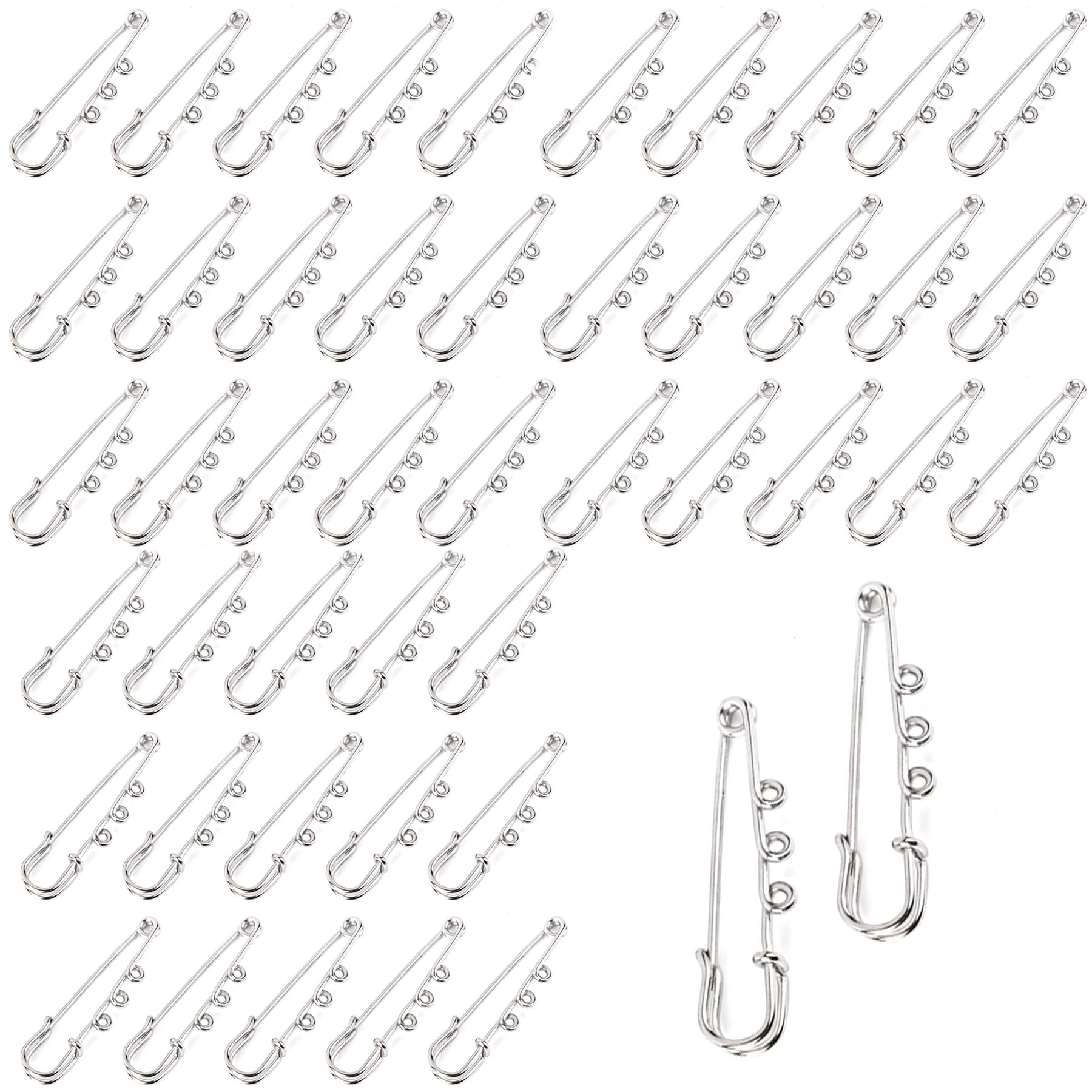 TERRIFI Safety Pins for Clothes, Heavy Duty Safety Pins Metal Brooch Pin, with 3 Loops for DIY Crafts Jewelry Making Arts Sewing, 60 Pcs Safety Pins for Blankets Crafts Brooch Making