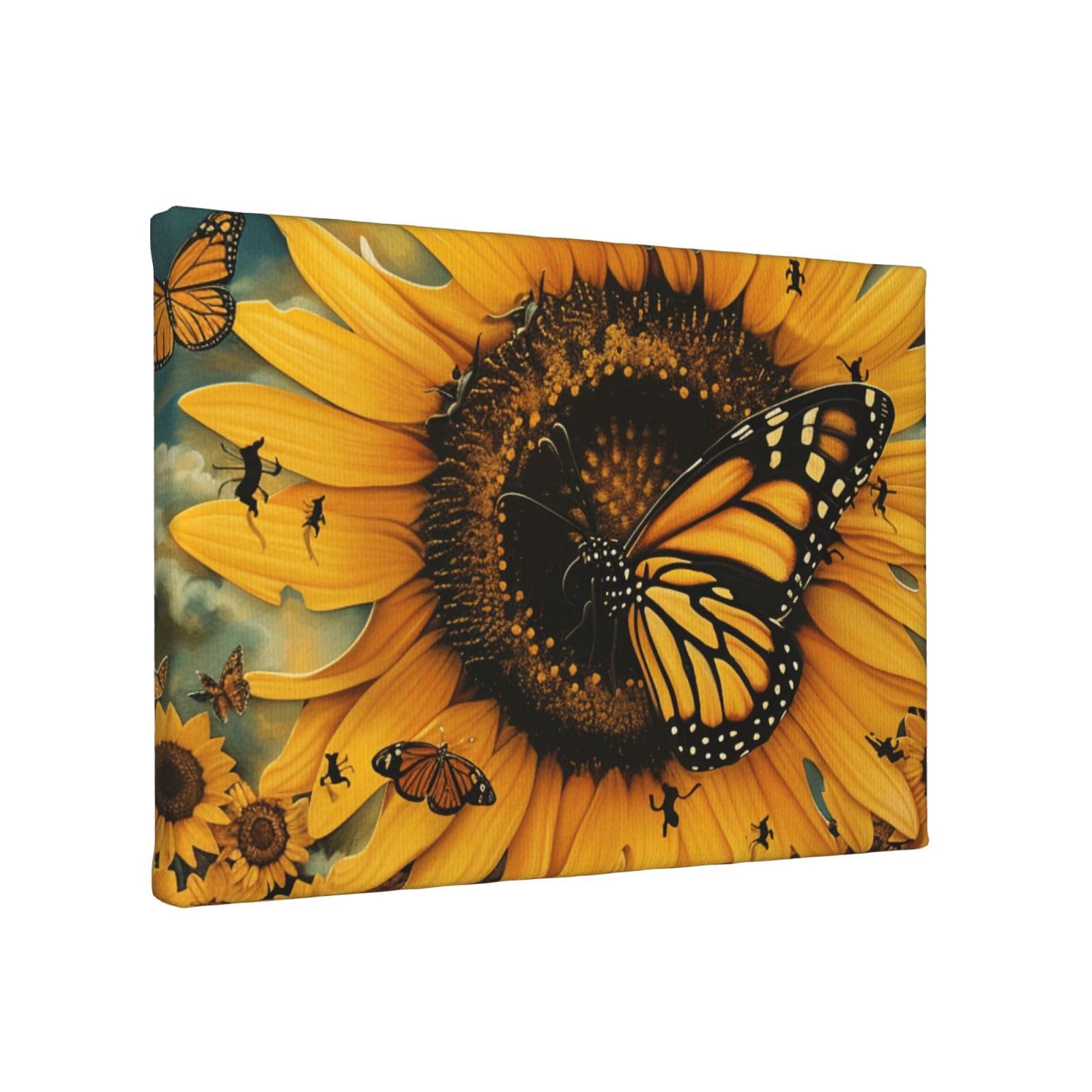 YKLJG butterfly and sunflower Printed Wall Art Canvas Painting 30x20 CM Wooden Framed Picture Painting Artwork Prints for Bedroom Kitchen Home Office Decor