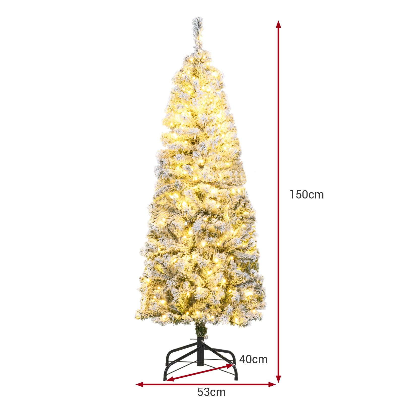 RELAX4LIFE Árbol de Navidad 150/180 cm Nevado con 180/260 Luces LED Blancas Cálidas, 8 Modos de Iluminación, 329/533 Ramas y Soporte de Metal, Árbol de Navidad Plegable para Hogar, Oficina (150 cm)