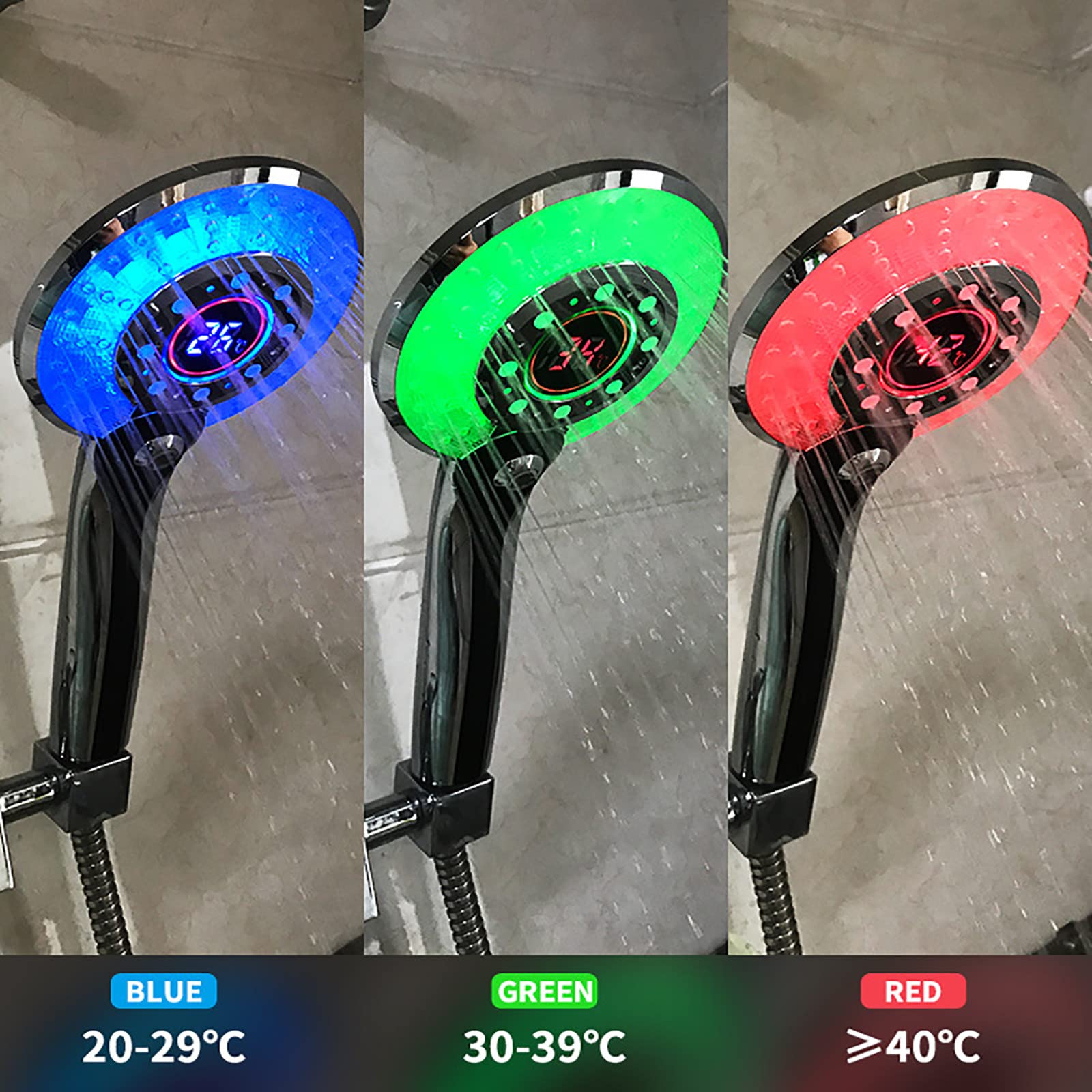 Alcachofa Ducha LED con Pantalla de Temperatura Digital, 3 Modos Alta Presión Antical Alcachofa de Ducha de Mano, ABS Cromo Universal Ahorro de Agua Duchas de Baño Alcachofa, Fácil de Instalación