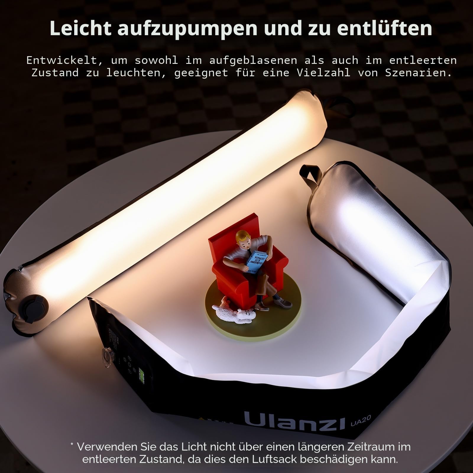 ULANZI UA20 Luftschlauchleuchte, 20W Bi-Color tragbare LED Tube Light, Magnetische Videoleuchte Dimmbare 2700-6500K mit CRI95+, Aufblasbare Fotobeleuchtung für professionelle Videos & Fotografie