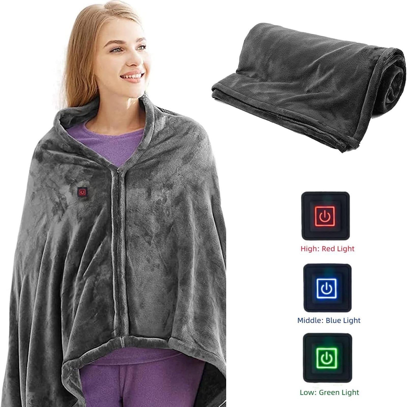 Coperta Elettrica Riscaldante Scialle Indossabile in Pile con
