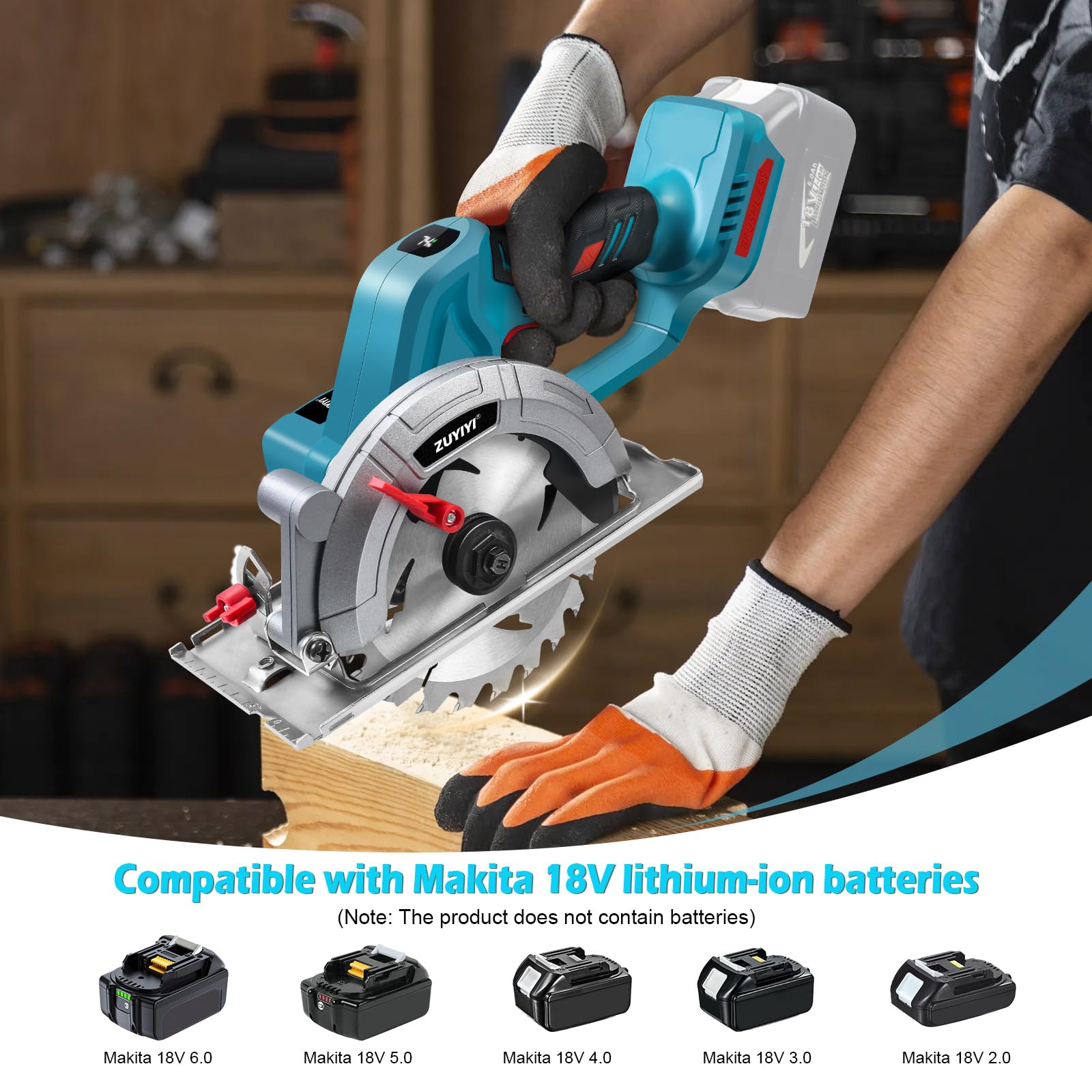 Mini sega circolare senza fili da 15,2 cm per batteria Makita da 18 V (non inclusa), profondità di taglio da 5,1 cm (90°), compatta senza spazzole per legno, piastrelle, metallo, plastica, per