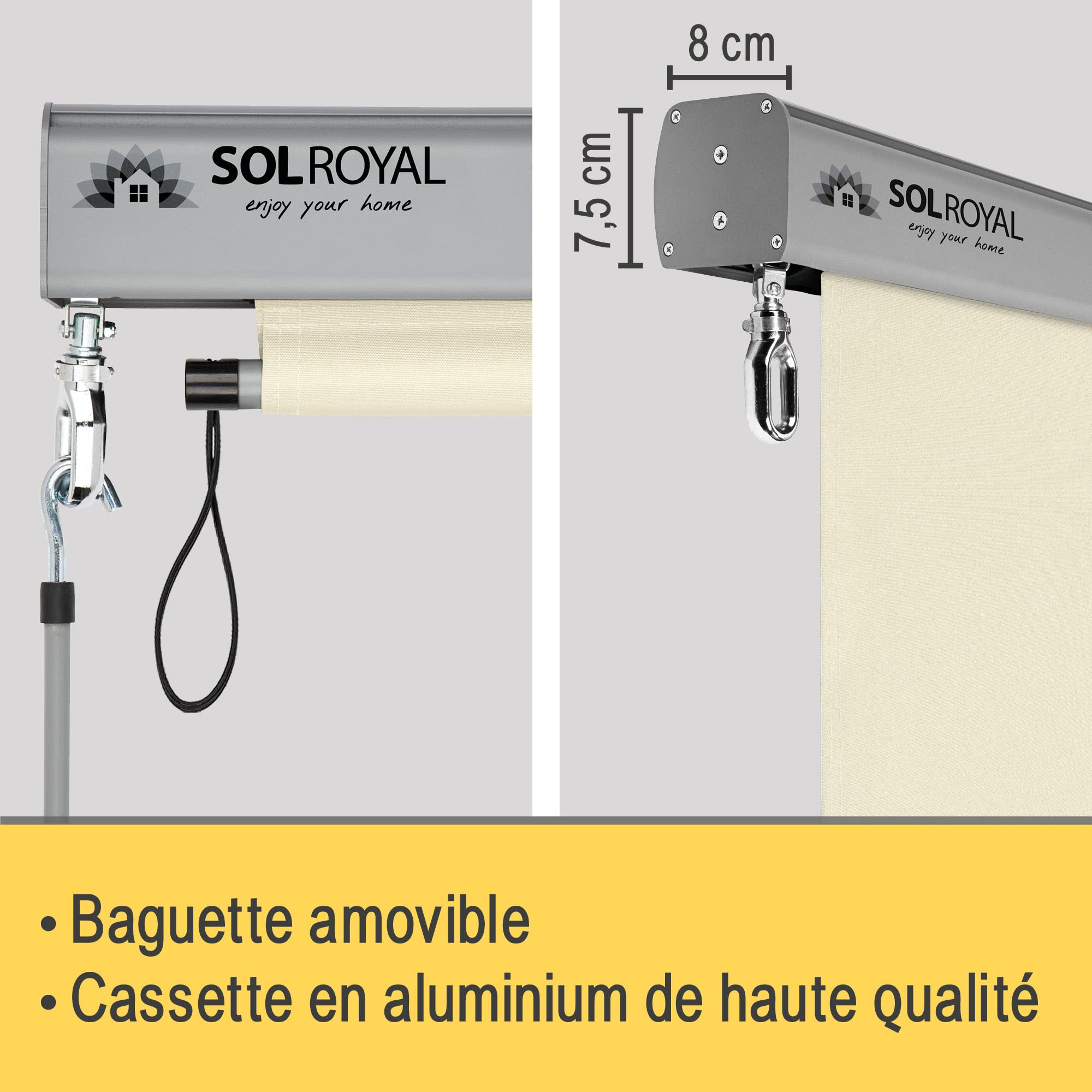Sol Royal Store Vertical Brise-Vue de Balcon Robuste manivelle Amovible | 180x250cm beige protection solaire terrasse jardin résistant aux intempéries Hydrofuge MS5