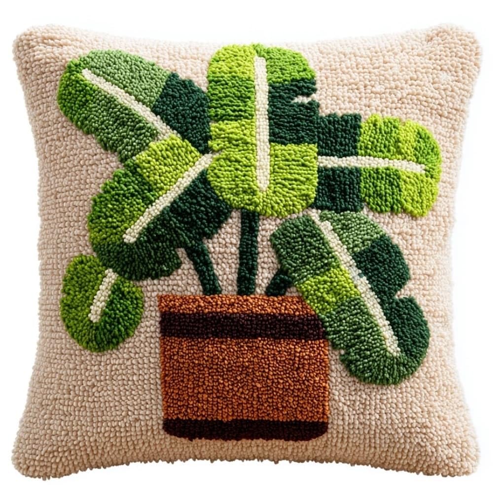 WallustrioaW Latch Hook Pillow Kit -Banana Leaf Pot 43X43Cm Embroidery Art Craft Kit All Ages Unisex