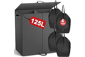 Sturdy and Space-Saving Double Laundry Hamper with Removable Bags