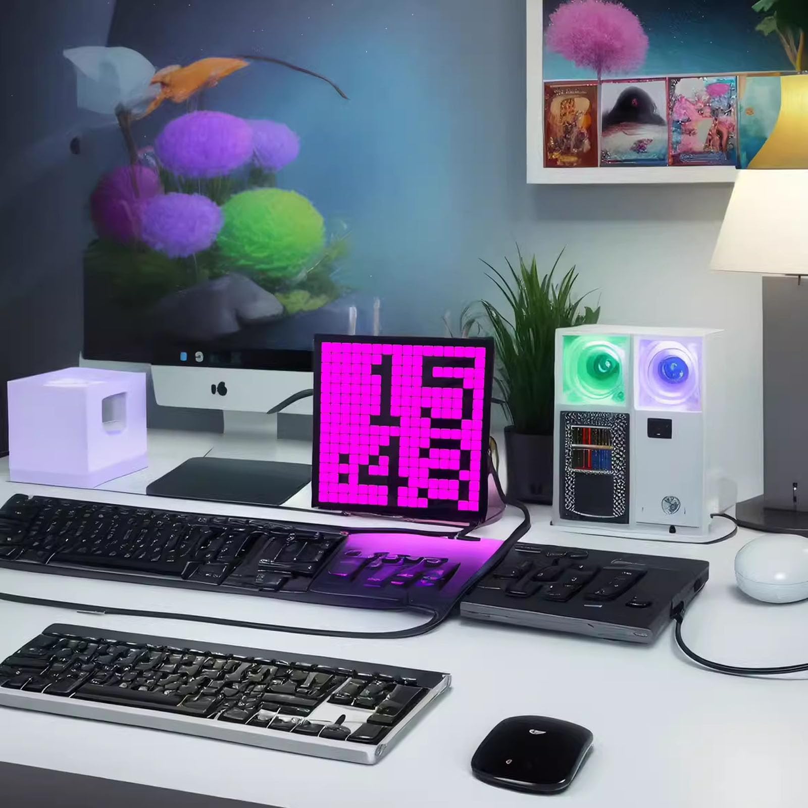 Pixel Art Display, 16 * 16/32 * 32 Relojes de Día con Calendario Digital con Pantalla Grande, Reloj Inteligente LED Preciso con Recordatorio de Eventos, Fecha, Graffiti y Brillo Ajustable 32 * 32