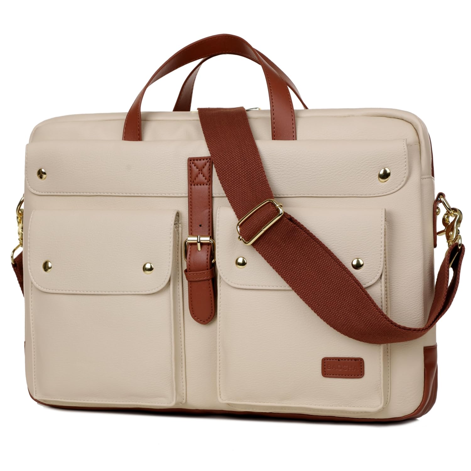 Baosha Faux Leder Laptop Tasche 15.6-17.3 Zoll Damen Aktentasche Schultertasche Notebook Tasche Business Taschen für Frauen BC-07 (Beige)