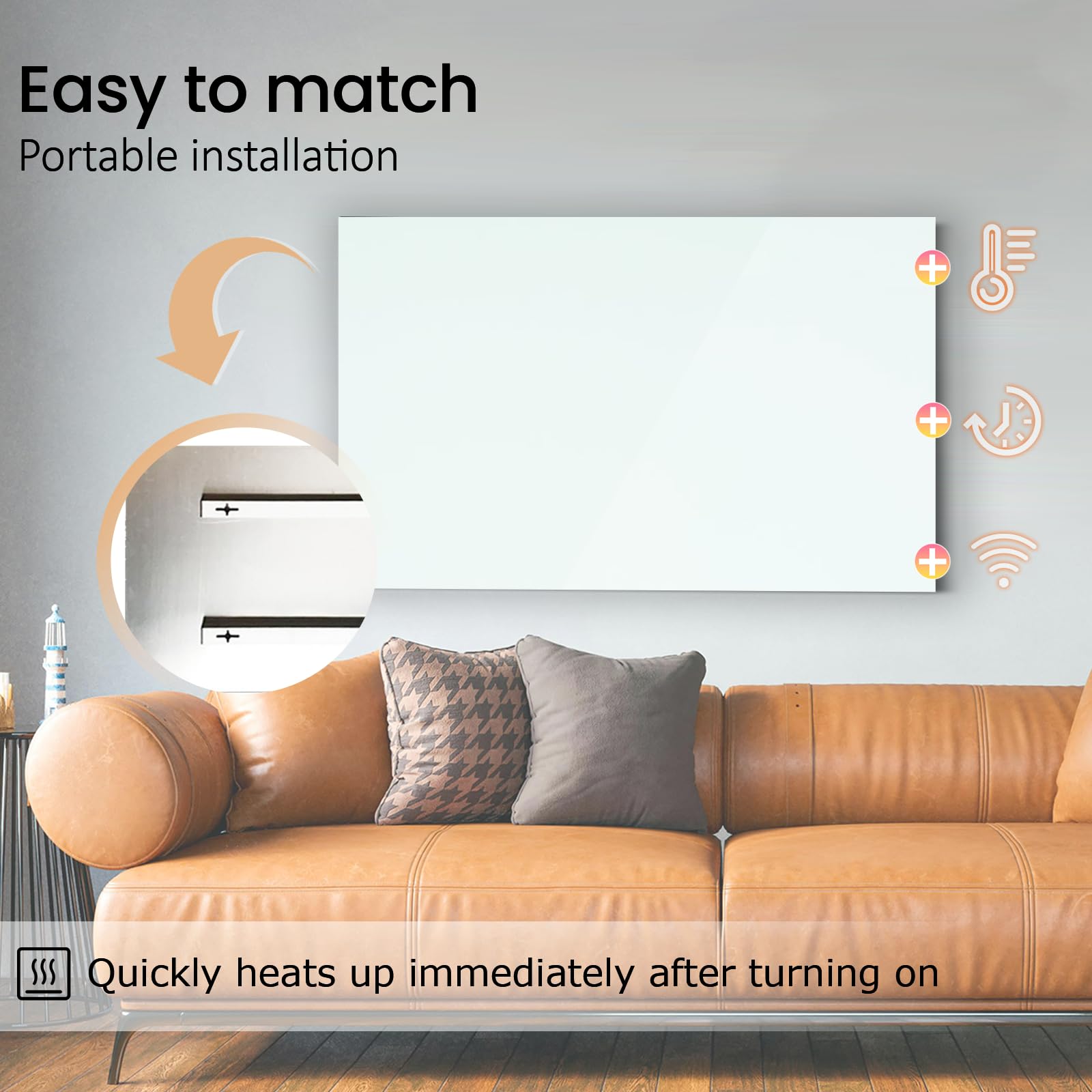 Infrarotheizung Glas 300W, Infrarot Glasheizung mit Fernbedienung 50x60 CM, Elektroheizung mit Überhitzungsschutz, WIFI (Tuya Smart), Weiß, TÜV