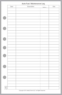 Classic Size Auto Fuel and Maintenance Log, Sized and Punched with 7 Holes for 7-Ring Notebooks Such as Franklin, etc. (5.5" x 8.5")