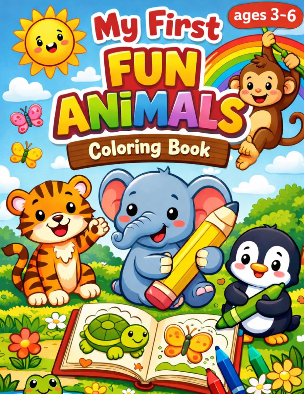 My First Fun Animals Coloring Book: Easy and Cute Animal Pages for Little Hands to Color