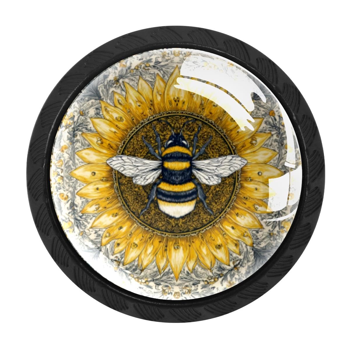 4 PCS Kitchen Cabinet Knobs, Bee Sunflower Drawer Knobs Dresser Handles