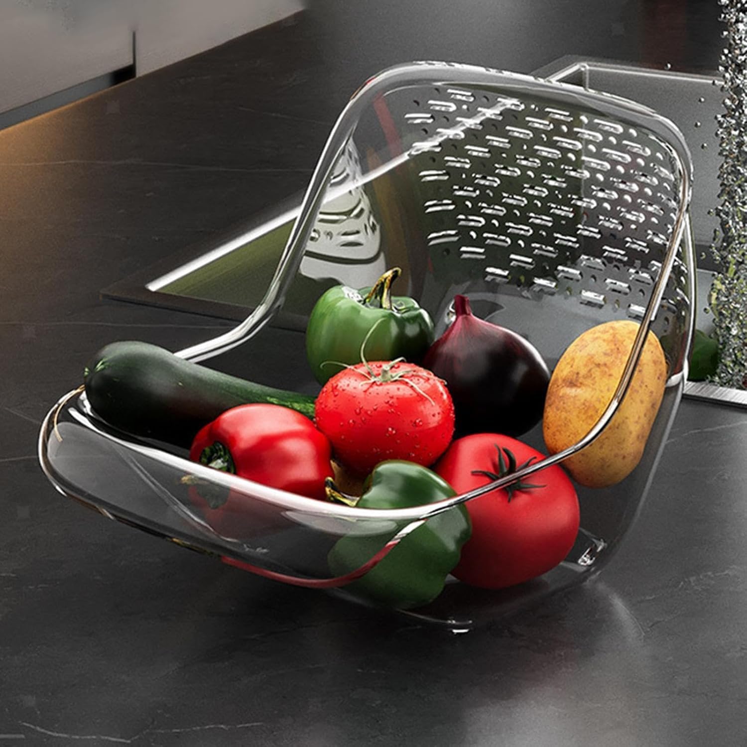 Double Drainage Sink Washing Basket, Multifunctional Kitchen Drain Vegetable and Fruit Drainer Bowl Double Drainage Sink Washing Basket