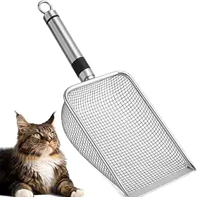 Pá Coletora de Fezes em Aço Inox para Gatos | Pazinha Higiênica com Peneira para Caixa de Areia, Substratos e Colheres de Areia | Limpeza Prática de Terrários, Gaiolas e Ambientes Pets