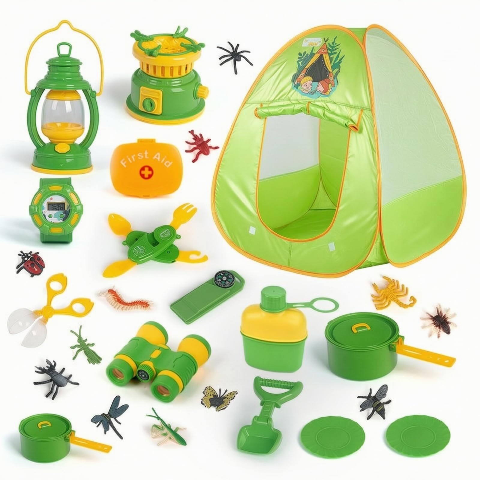 Kinder Beobachtungsset Outdoor Forscher Set Camping Spielzeug Ausrüstung Zelt Fernglas Kompass Laterne Nylon für Terrasse Park Zuhause
