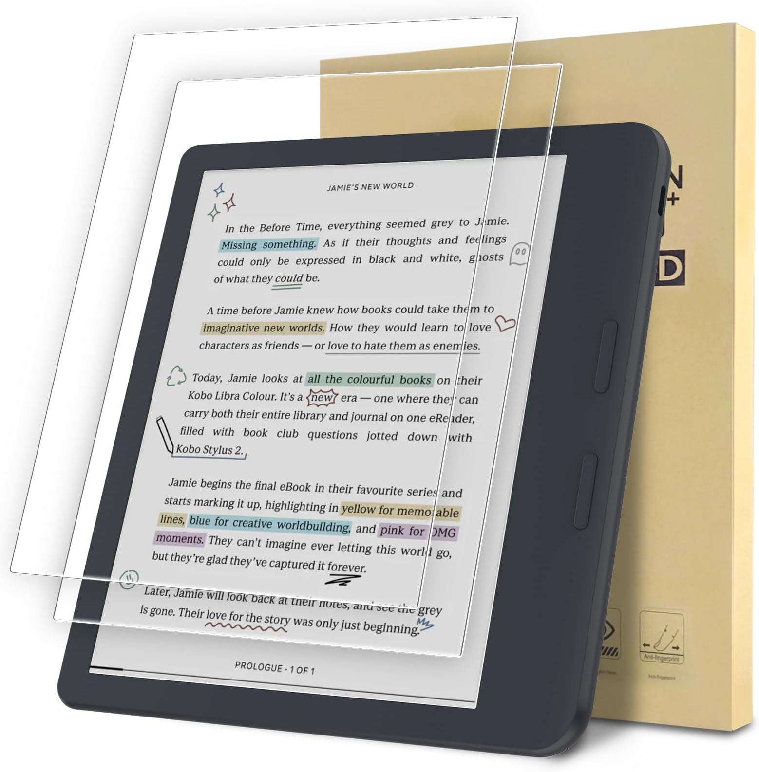 2-Pack Screen Protector Compatible with KOBO Libra Colour 7" 2024, Tempered Glass Clear Film, Anti-Scratch, 9H Hardness, Easy Installation