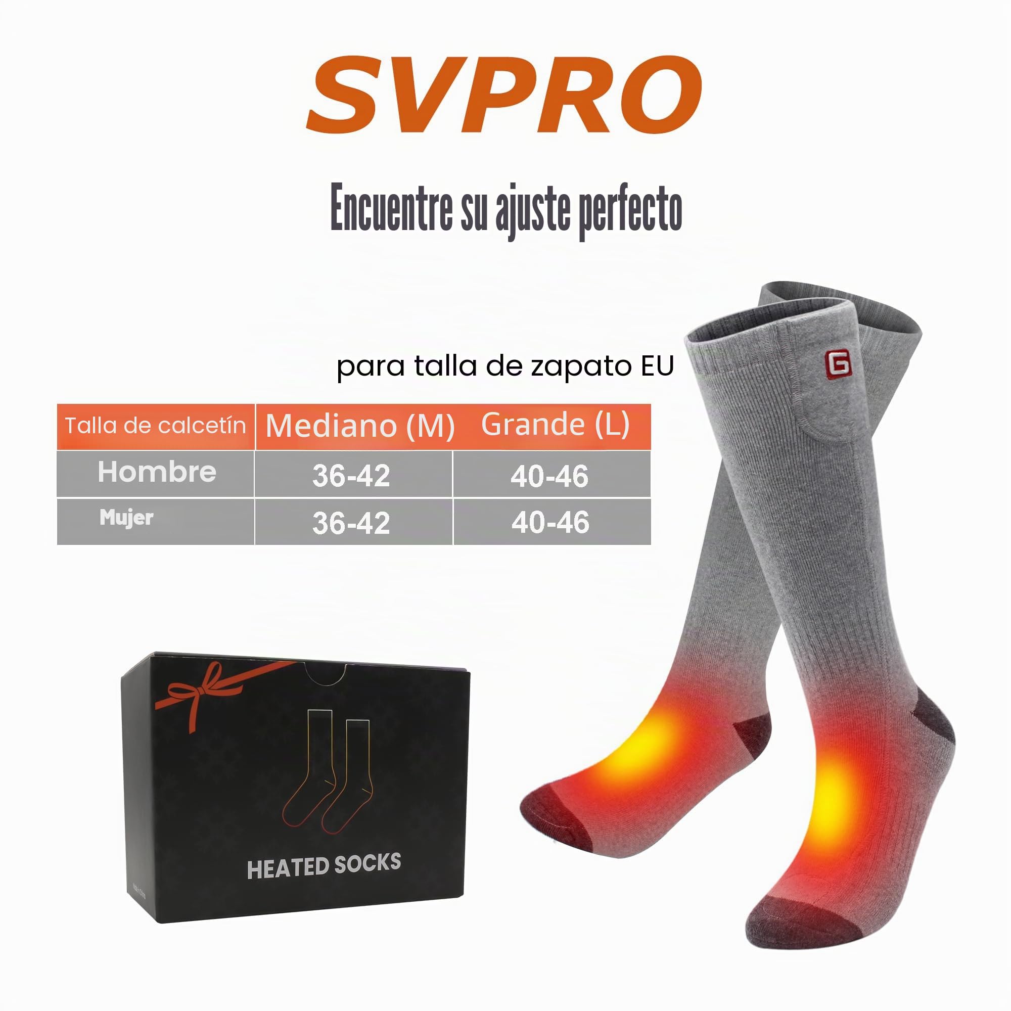 Svpro Calcetines eléctricos Recargables para Hombres y Mujeres Calcetines calefaccionados con batería de 4000mAh 3 ajustes de Calor Calcetines de Clima frío Calentamiento hasta 12 Horas