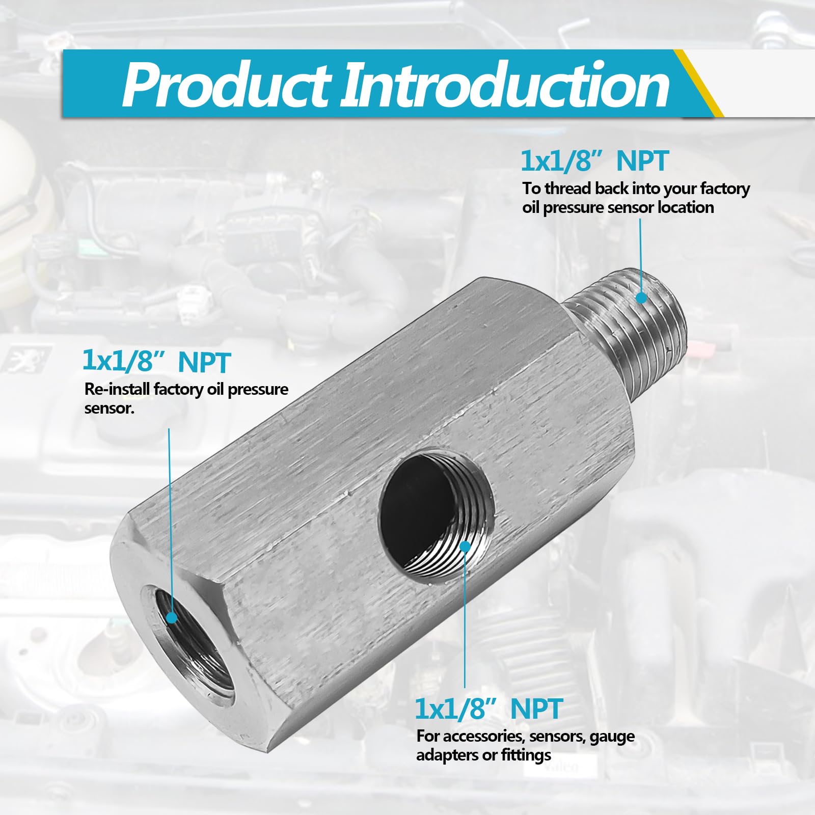 1/8 In BSPT Oil Pressure Sensor Tee To NPT Fitting Turbo Feed Line