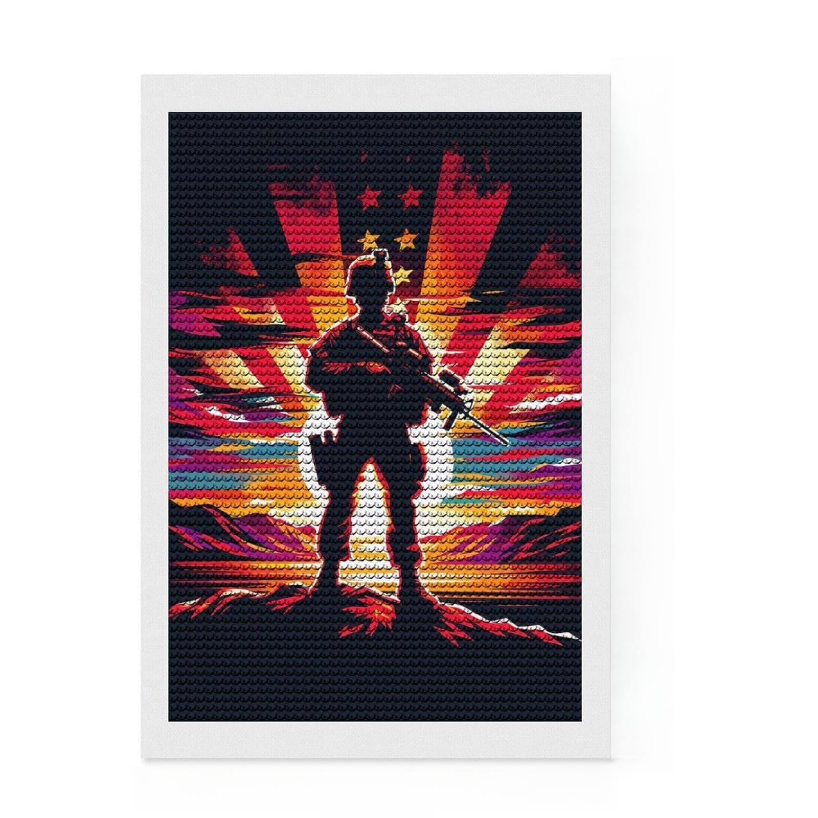 Junmoney Marine Corps Sunset Art Diamond Art Canvas 8"x12", Birthday Gift, for Adults, Creative Leisure Activity, Aesthetic Room Decor