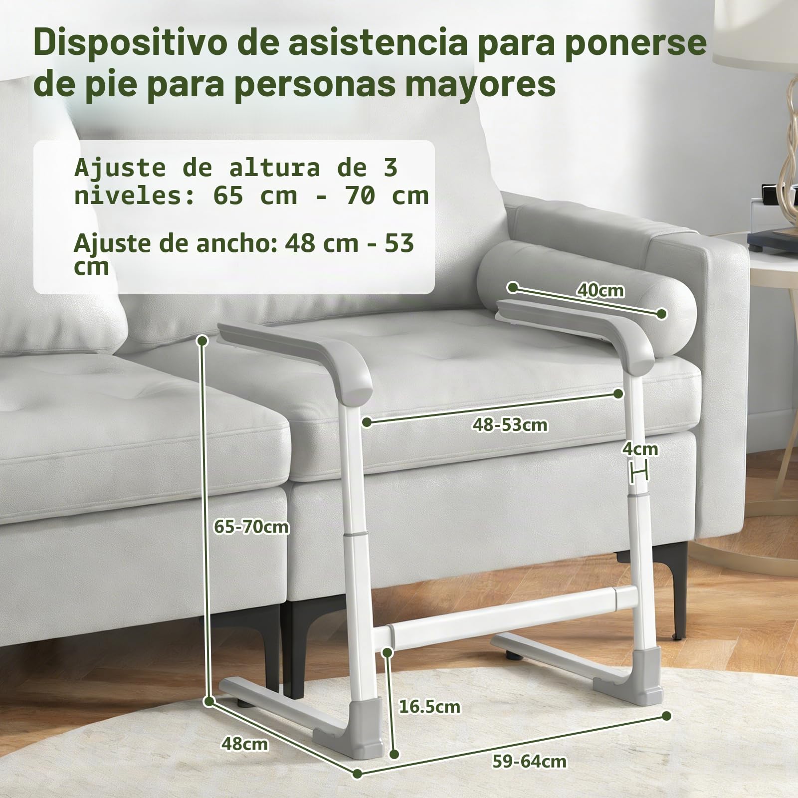 Asistente para levantarse del sofá, ayuda para levantarse para personas mayores, altura ajustable 65-70 cm y ancho ajustable, ayuda de movilidad para personas mayores, pacientes y discapacitados | Ayuda de altura y anchura ajustables, ayuda de elevación d