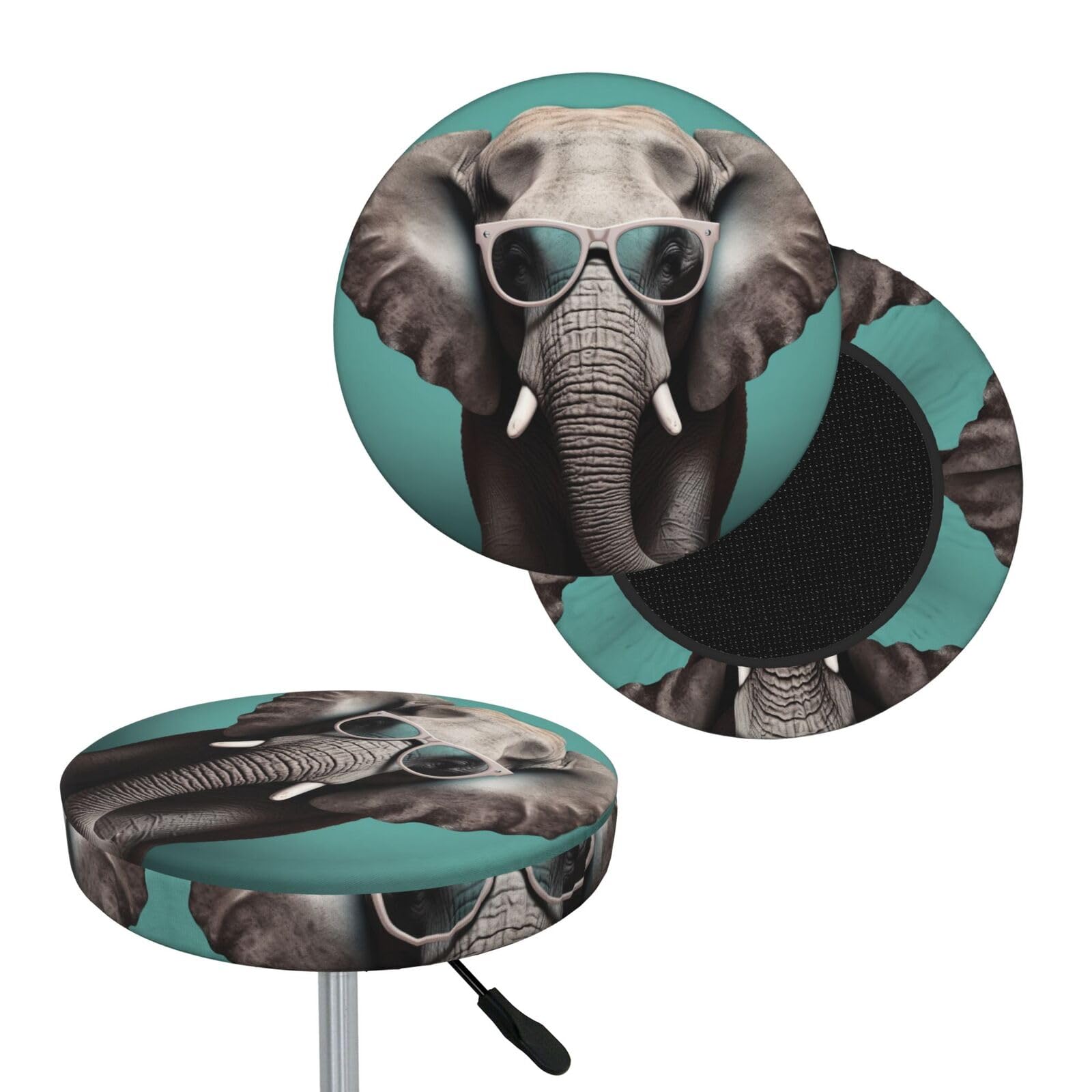 NONHAI Elephant with Glasses Bar Stool Cover Round Elastic Stool Cushion Covers Dustproof Bar Chair Cover Washable Stool Cushion Slipcover Stretch Stool Seat Covers for 12-14 Inch Chair