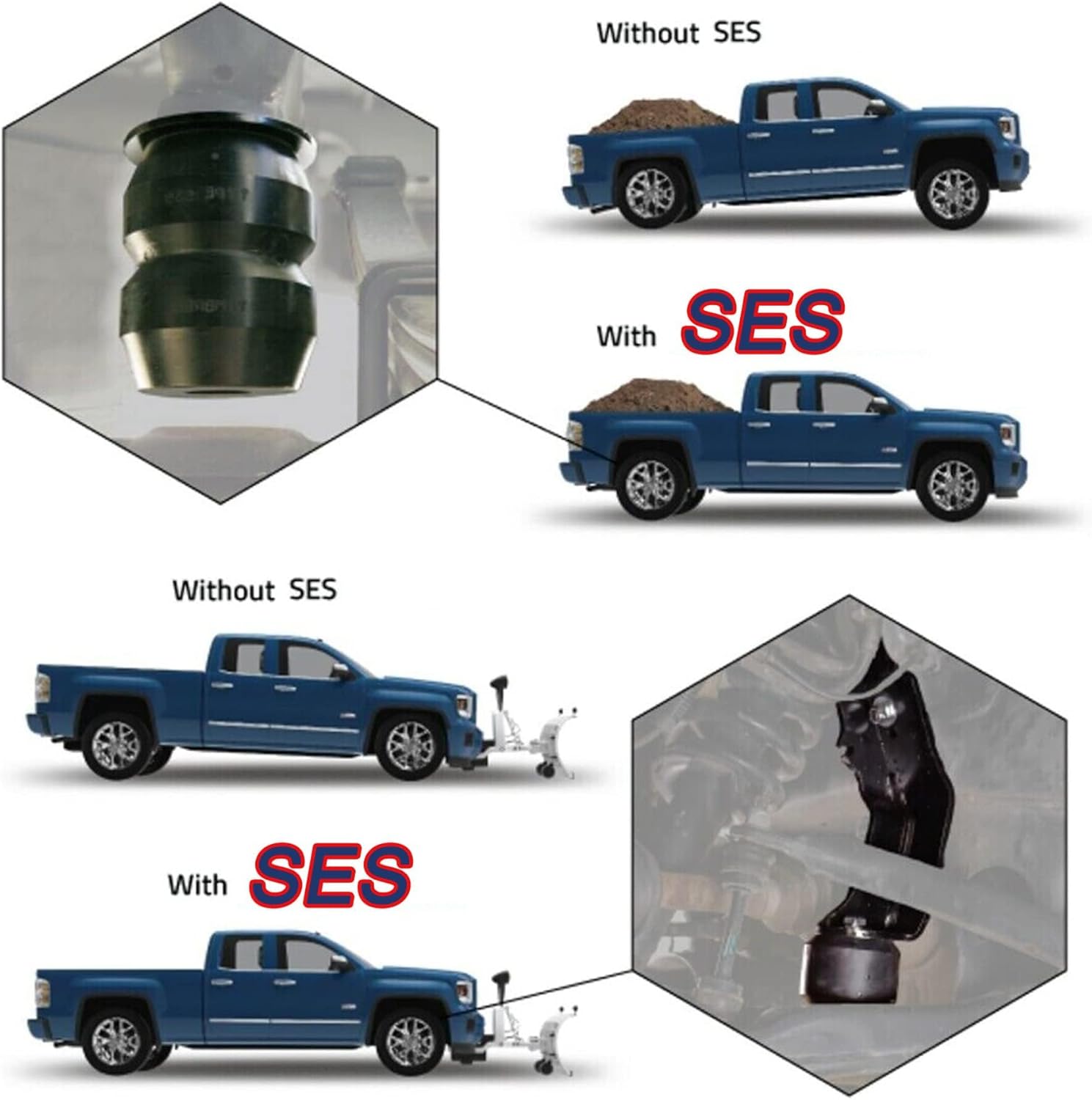 GMFK15A Front SES Suspension Helper Spring Enhancement System Kit For 1999-2023 Chevrolet Silverado Express 1500 & GMC Sierra Savana 1500 pickup truck For Models With 8 Bolt Wheel