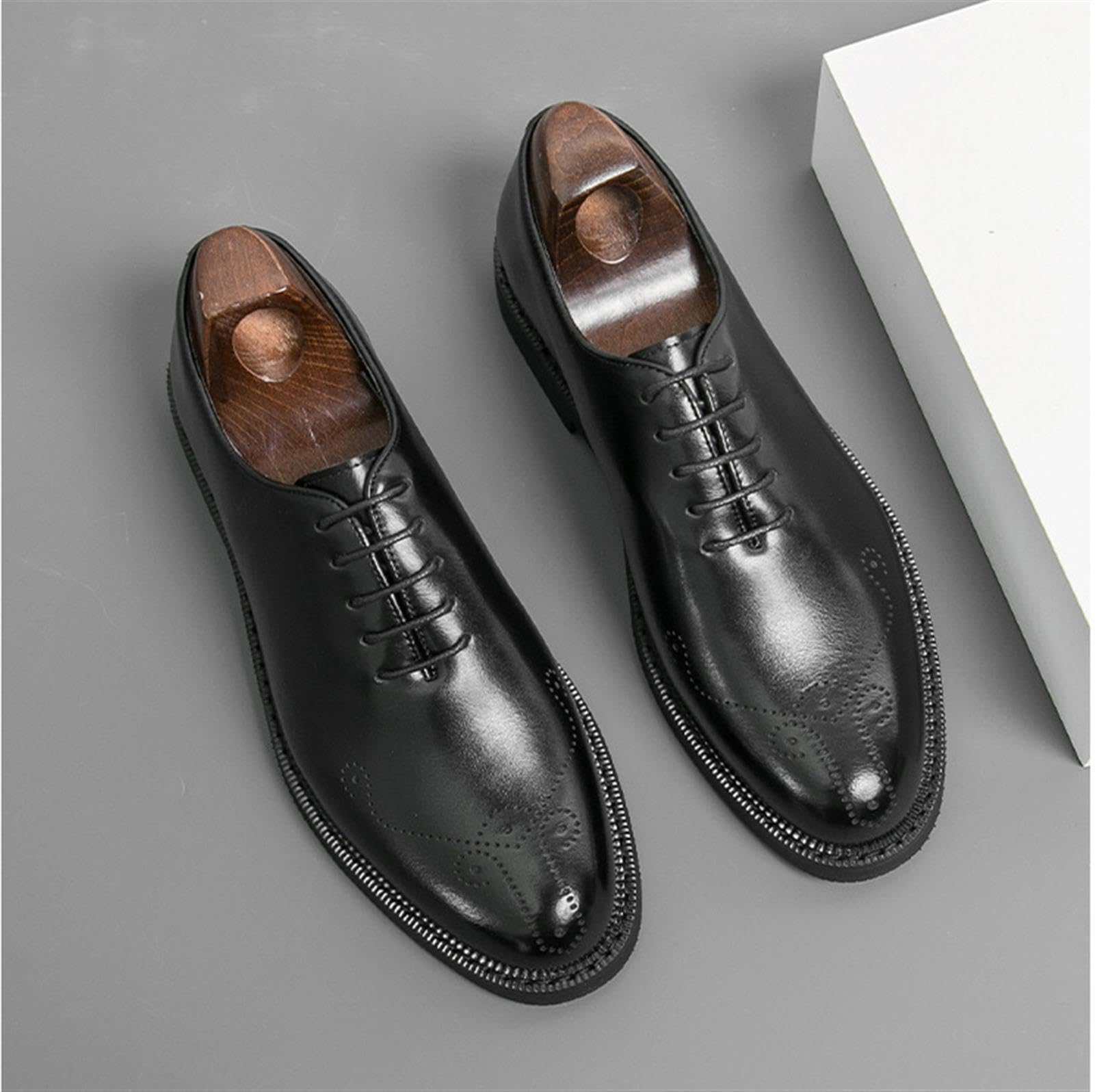 Zapatos Oxford Hombre Piel Vestir Clásicos Brogue Cordones Zapatos de Negocios Boda Fiesta Elegante Derby