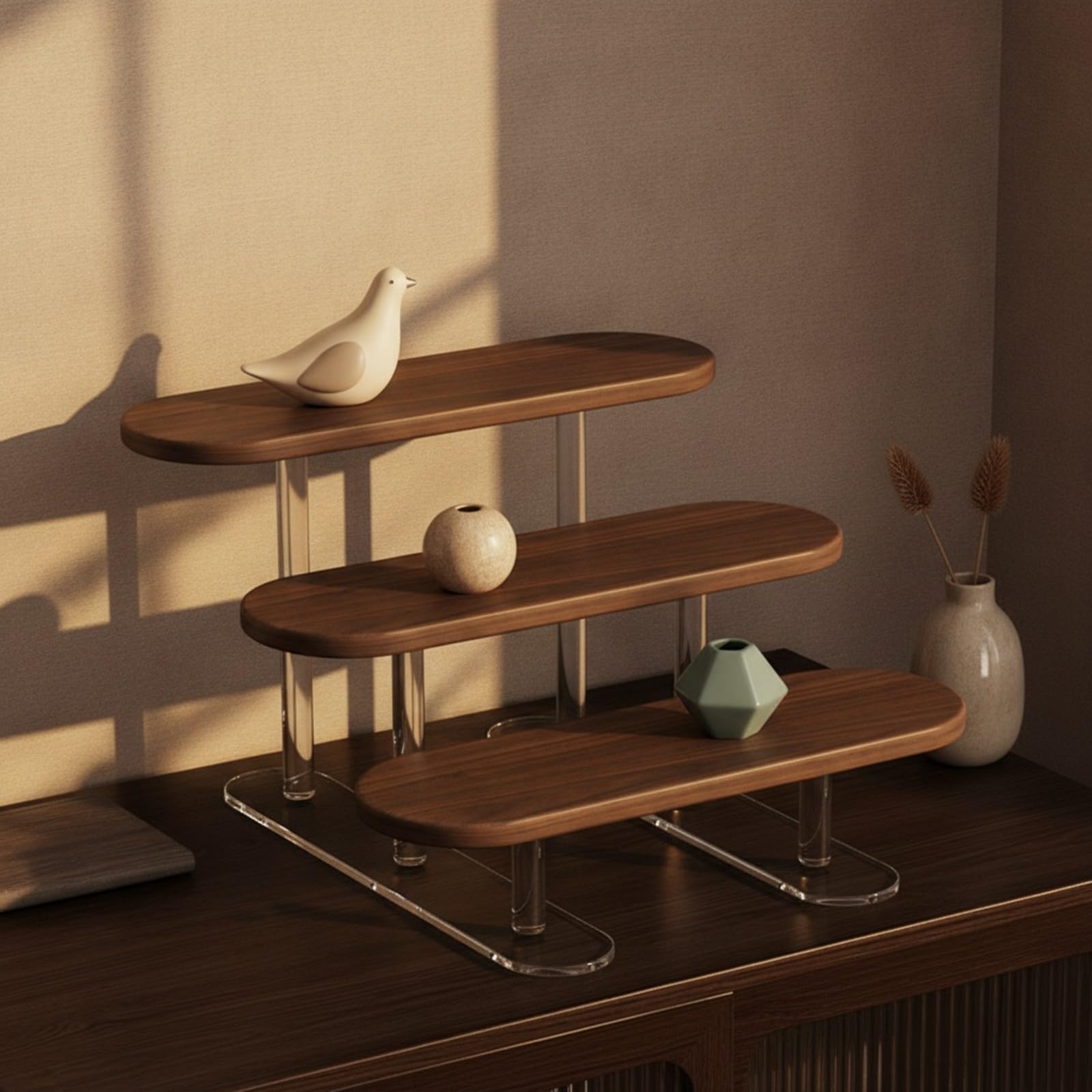 MagiDeal Présentoir à Figurines Stable aspect bois, Compact, Présentoir à 3 Niveaux, pr Bureau , Noir
