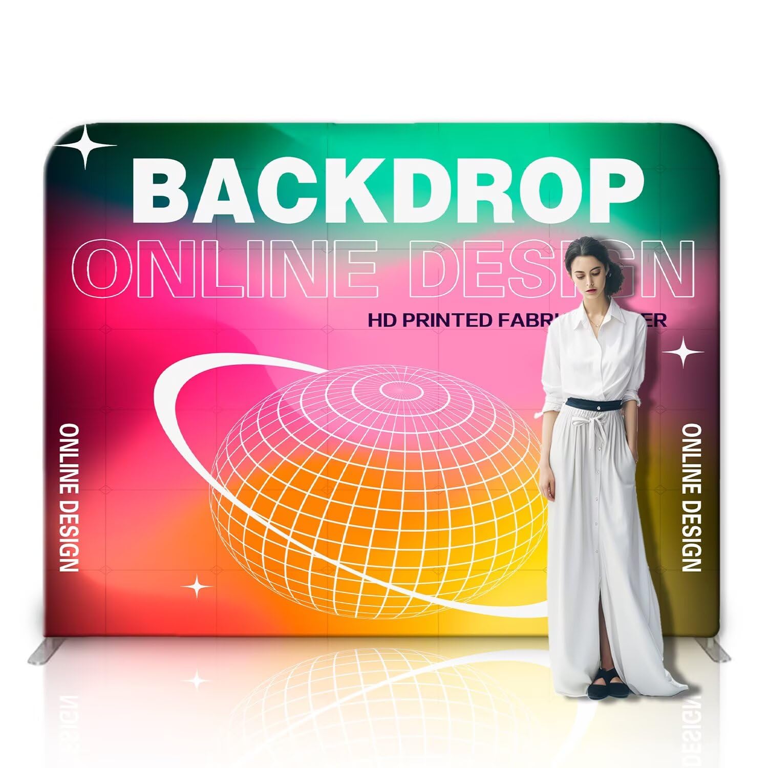 Custom Tension Fabric Banner with Stand Trade Show Backdrop Display, HD Printing Customize Online, Large Portable Trade Show Booth Banner for Business