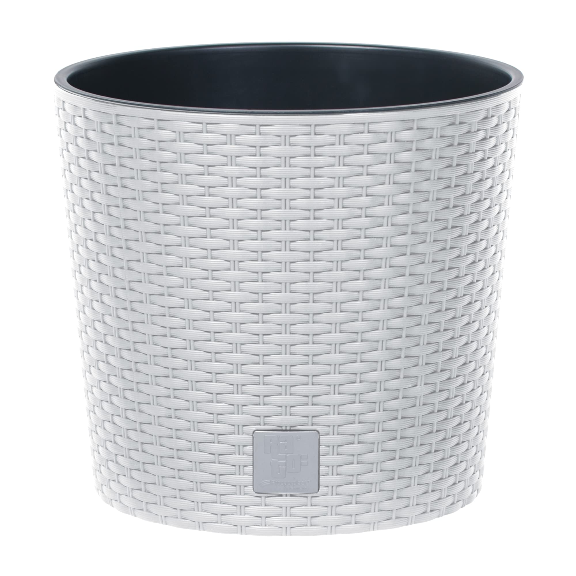 Urbnliving White 2X Modern Round Plastic Rattan Effect Flower Plant Garden Flower Herb Planter Pot (, 200Mm)