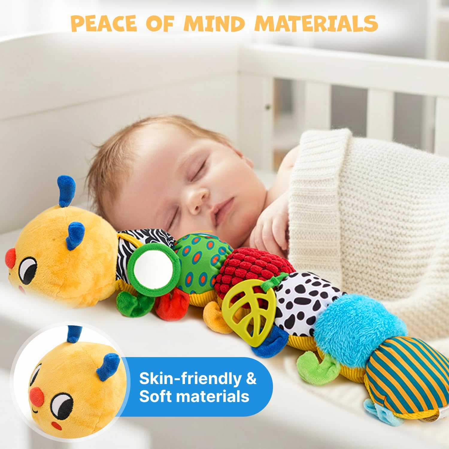 JoyCat Baby Toys 0-18 Months, Musical Crawling Caterpillar Plush Toy - 38 Songs & Recording Feature, Bouncing Tummy Time Toy, Sensory Toys with Crinkle & Textures for Newborn Boys Girl Shower Gifts