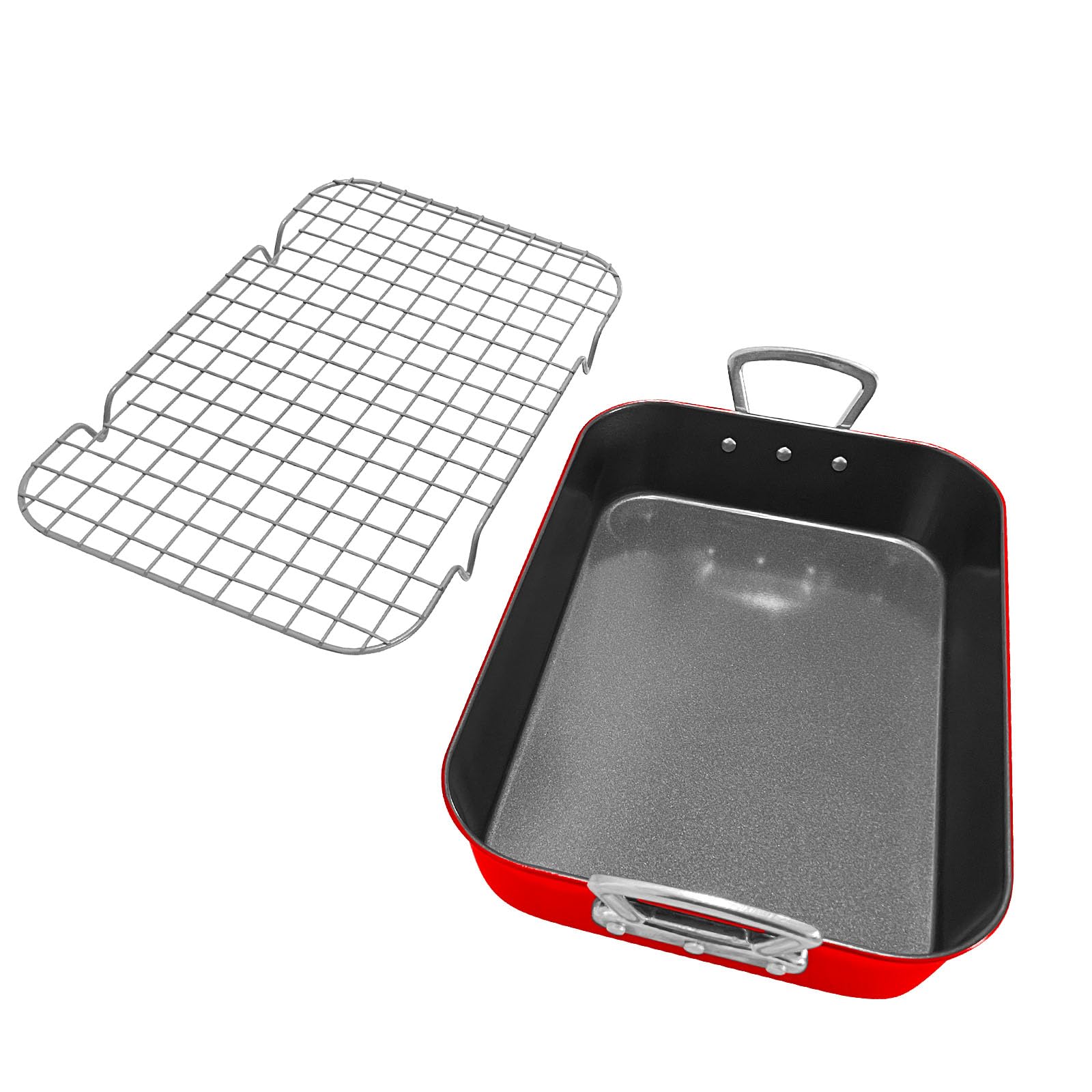 Plat a Rotir avec Grille Plat de Cuisson RevetementAntiadhesif avec Poignee Plaque a FourRectangulaire Polyvalent Thème de Noël pour la Dinde le Boeuf les Legumes les Pates etc Rouge 44.5 cm