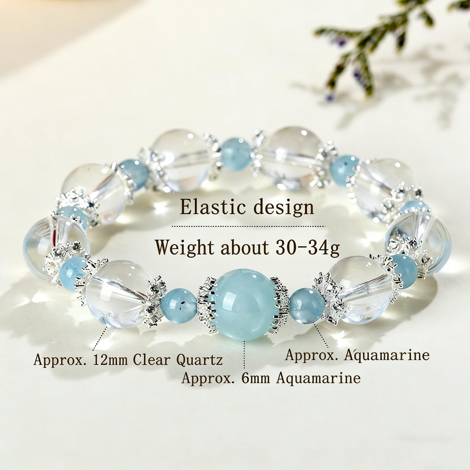 Armbänder aus klaren Quarzperlen für Damen, handgefertigte Armbänder aus Naturkristallen, modischer Aquamarin-Chakra-Schmuck, Geburtstagsgeschenk