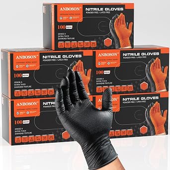 ANBOSON 10 Mil Heavy Duty Industrial Nitrile Gloves, Black XLarge 500 Count | 500 Ct Diamond Texture, Disposable Latex Free Rubber Gloves for Auto Repair,Workshop,Warehouses,Chemical Handling Industrial