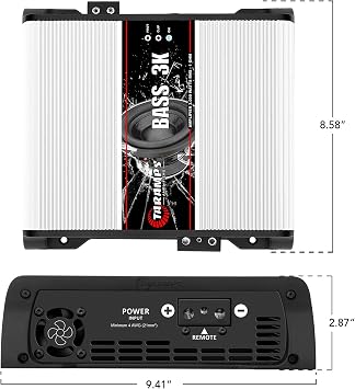 Taramps BASS 3k 1 Ohm 1 Channel Mosfet Amplifier 3000 Watts RMS, Monoblock, Subsonic Filter, Low Pass Crossover, Bass Boost, RCA, Class D, Car Audio System, Great for Subwoofers, Max Power