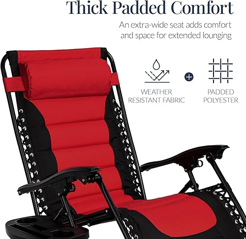 Miniatura 5 de Best Choice Products - Sillón acolchado Zero Gravity XL, reclinable, plegable, para exteriores, antigravedad, con reposacabezas, portavasos, bandeja