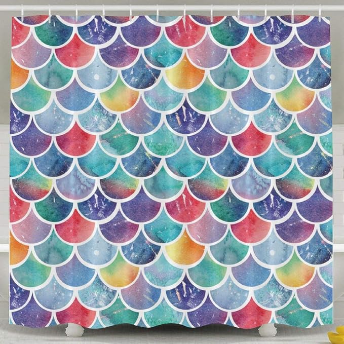 Amazon Mdsdwxza カラフルなイラスト 魚の鱗 ファッション シャワーカーテン デラックス 防水 バスカーテン シャワーカーテン ホーム キッチン オンライン通販